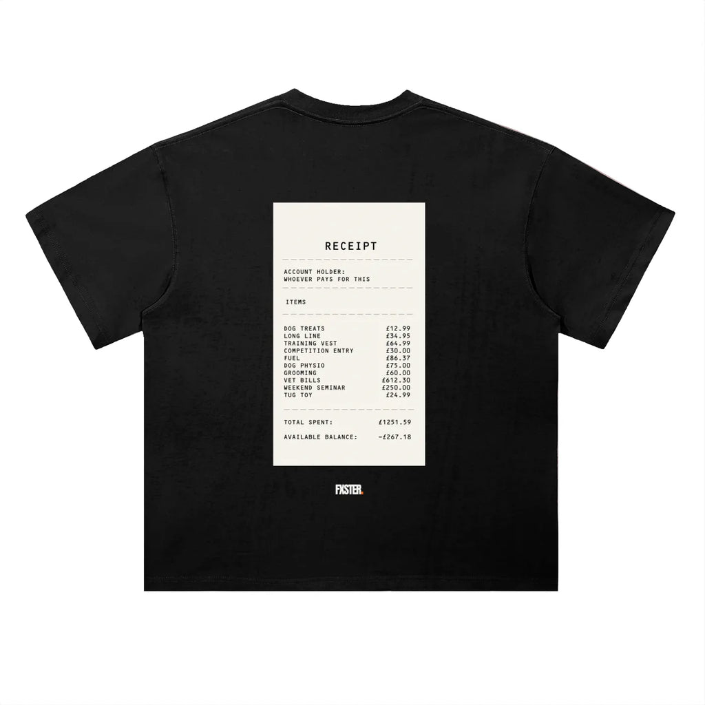 Black oversized FXSTER RECEIPT Tee with statement receipt back print