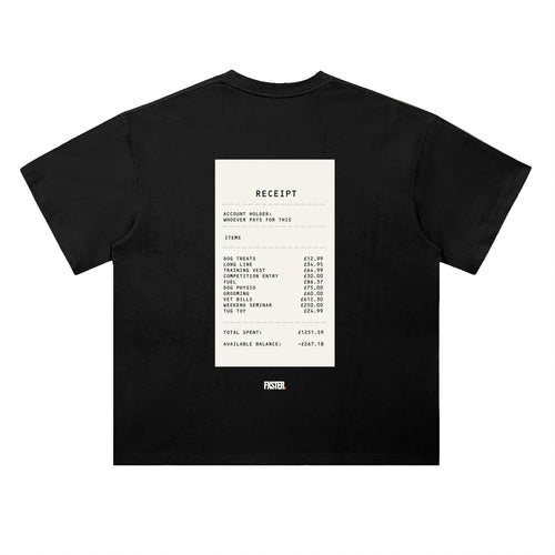 Black oversized FXSTER RECEIPT Tee with statement receipt back print
