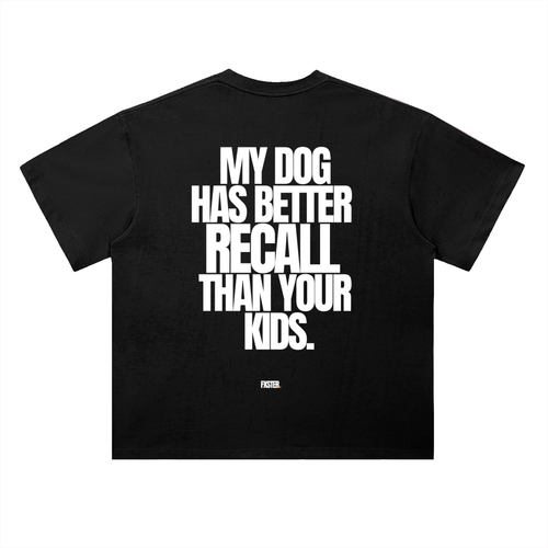 Black oversized FXSTER RECALL Tee with statement back print